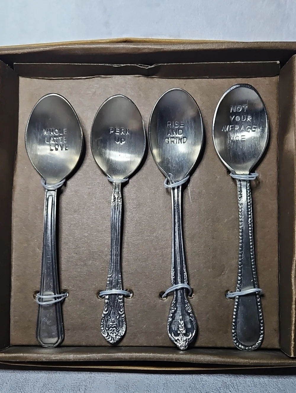 4 World Market Hand-Stamped Coffee Spoons NIB